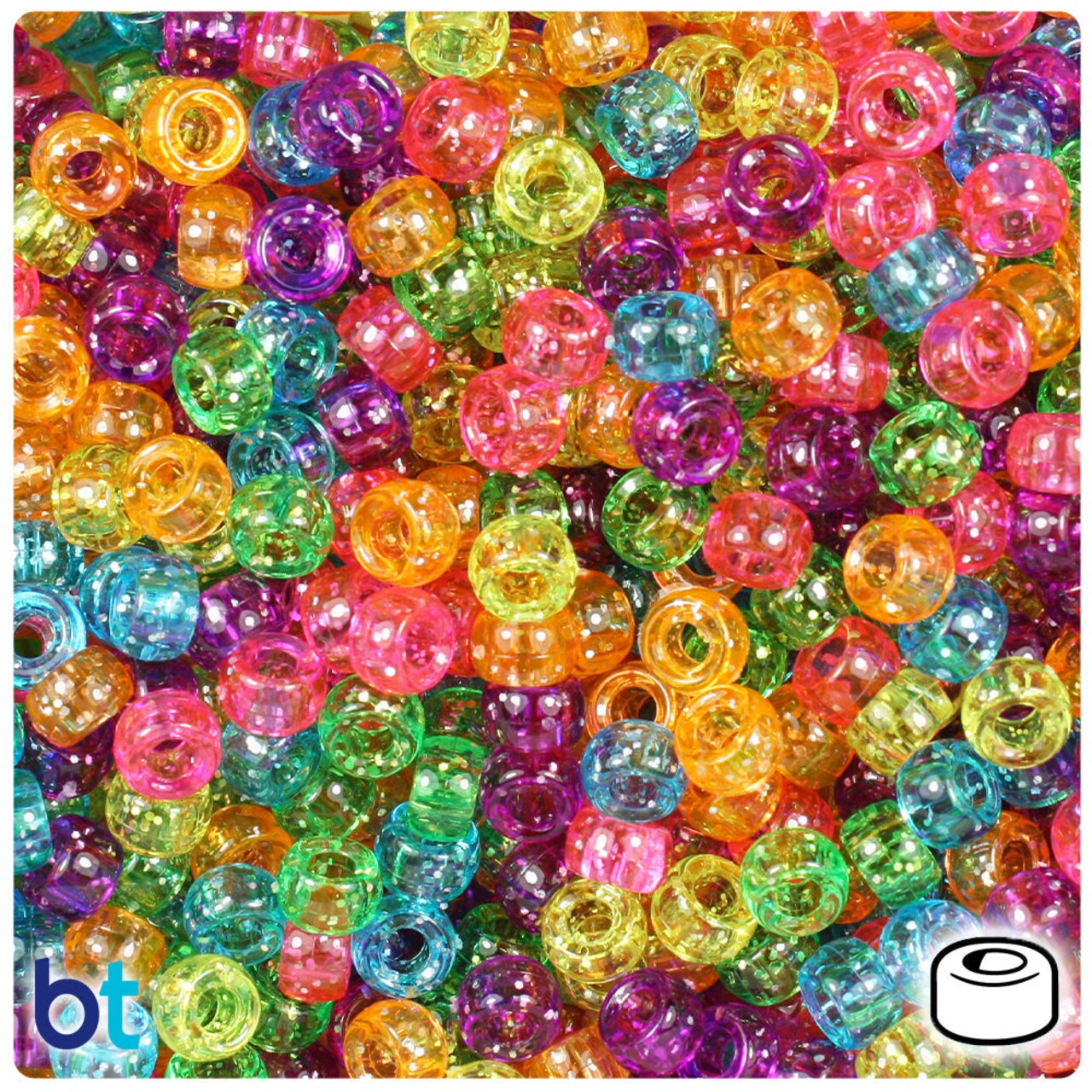 BeadTin Jelly Sparkle Mix 6.5mm Mini Barrel Plastic Pony Beads (1000pcs)
